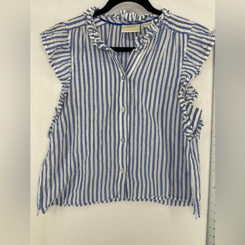 Anthropologie Maeve Blue and White Striped Button Down Shirt